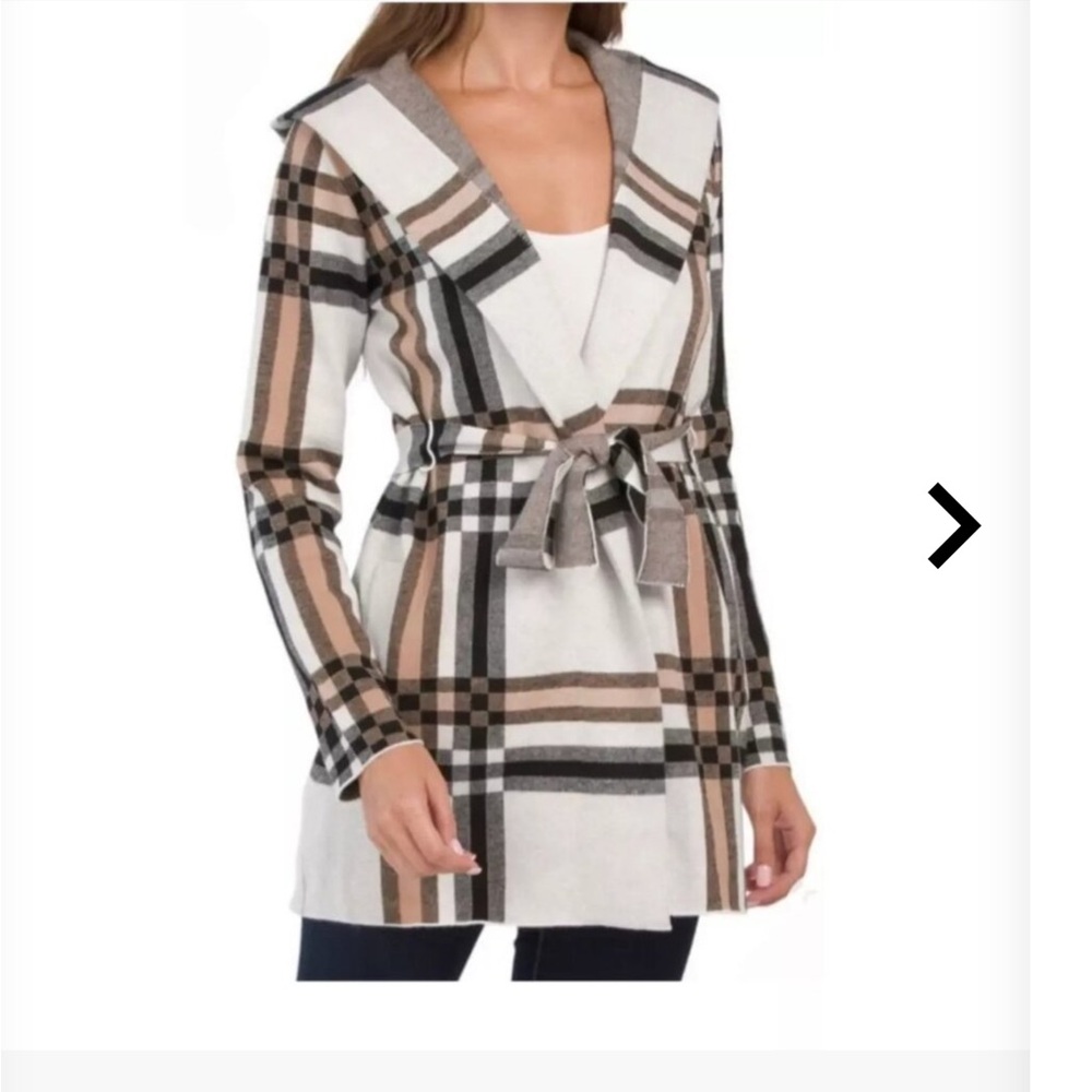 Christian Siriano plaid hooded open cardigan size M